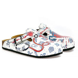  CALCEO Blue, Red and White Colored Doctor Patterned Clogs - WCAL325 Women Clogs Shoes - Goby Shoes UK