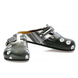  CALCEO Black, Grey, White Straight Striped, Black Button Patterned Clogs - WCAL327 Women Clogs Shoes - Goby Shoes UK