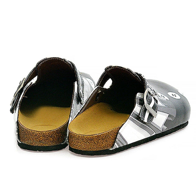  CALCEO Black, Grey, White Straight Striped, Black Button Patterned Clogs - WCAL327 Women Clogs Shoes - Goby Shoes UK