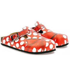  CALCEO Red and White Polkadot, Red Colored Bow Clogs - WCAL328 Clogs Shoes - Goby Shoes UK