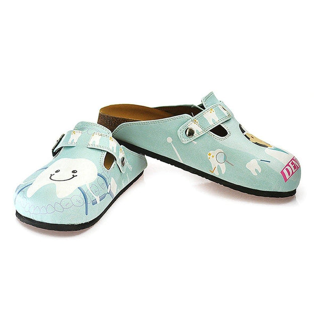 White and Light Blue Colored Dentist Patterned Clogs - WCAL329