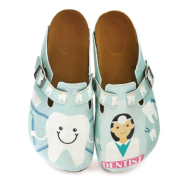 White and Light Blue Colored Dentist Patterned Clogs - WCAL329