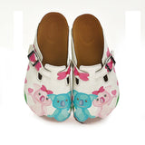 White and Pink Bow Pattern, White, Pink, Blue Colored Koala Patterned Clogs - WCAL333