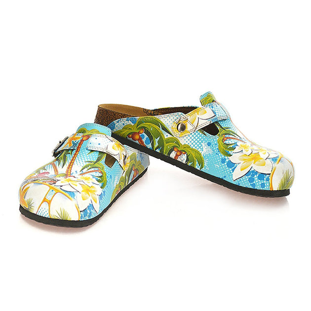  Calceo WCAL337 Blue & Yellow Tropical Clogs Clogs Shoes - Goby Shoes UK