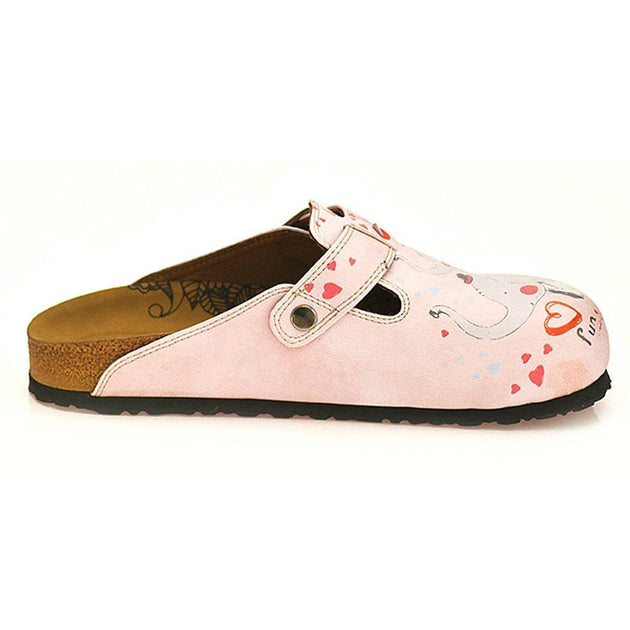  CALCEO Pink and Red Colored, Fun Elephant Patterned Clogs - WCAL338 Clogs Shoes - Goby Shoes UK