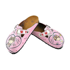  CALCEO Pink and Red Heart Patterned Cute Child and Forever Written Patterned Clogs - WCAL339 Clogs Shoes - Goby Shoes UK