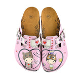  CALCEO Pink and Red Heart Patterned Cute Child and Forever Written Patterned Clogs - WCAL339 Clogs Shoes - Goby Shoes UK