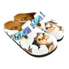  CALCEO Blue and Purple Colored Patterned and Sweet Cat Patterned Clogs - WCAL341 Women Clogs Shoes - Goby Shoes UK