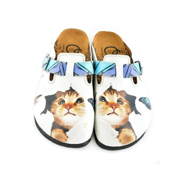  CALCEO Blue and Purple Colored Patterned and Sweet Cat Patterned Clogs - WCAL341 Women Clogs Shoes - Goby Shoes UK
