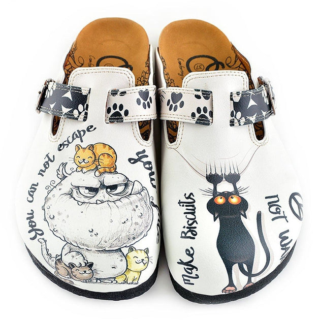  CALCEO Black Paw and Cute Naughty Animals Patterned Clogs - WCAL342 Women Clogs Shoes - Goby Shoes UK