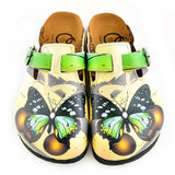  CALCEO Black, Brown, Green Colored Butterfly Patterned Clogs - WCAL344 Women Clogs Shoes - Goby Shoes UK