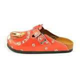  CALCEO Red and White Colored Paw Pattern and Take Suppers Written, Brown Dog Patterned Clogs - WCAL349 Clogs Shoes - Goby Shoes UK