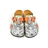  CALCEO Red Colored and White, Black Feathers and Fox Patterned Clogs - WCAL350 Clogs Shoes - Goby Shoes UK