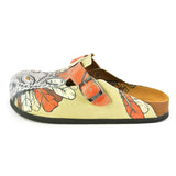  CALCEO Red Colored and White, Black Feathers and Fox Patterned Clogs - WCAL350 Clogs Shoes - Goby Shoes UK