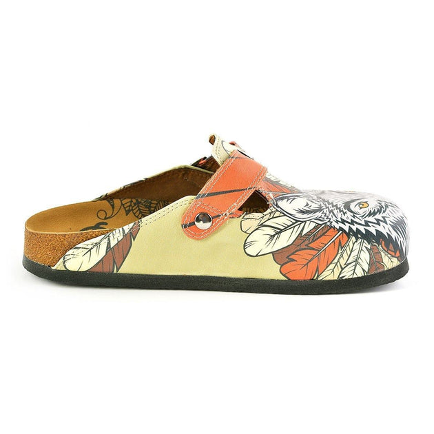  CALCEO Red Colored and White, Black Feathers and Fox Patterned Clogs - WCAL350 Clogs Shoes - Goby Shoes UK