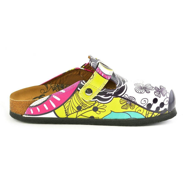  CALCEO Black and White Flowers Patterned, Yellow, Purple Colored Owl Patterned Clogs - WCAL351 Women Clogs Shoes - Goby Shoes UK
