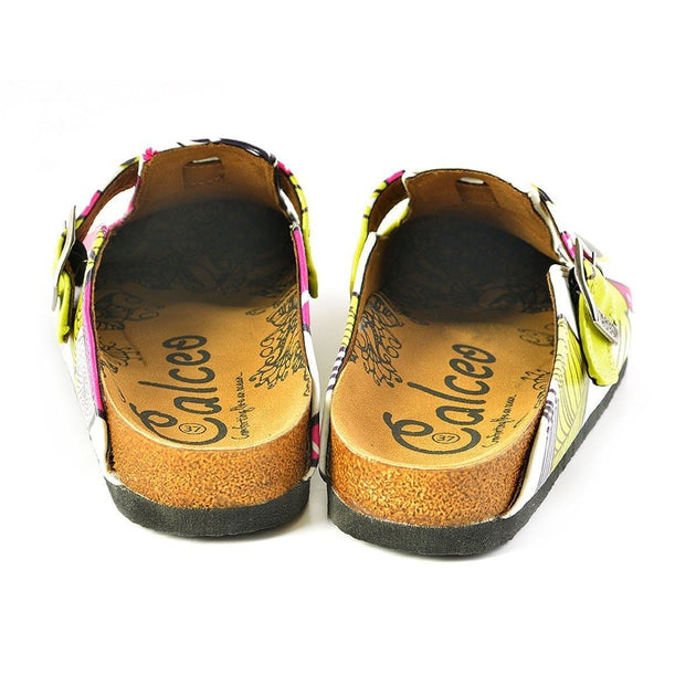  CALCEO Black and White Flowers Patterned, Yellow, Purple Colored Owl Patterned Clogs - WCAL351 Women Clogs Shoes - Goby Shoes UK