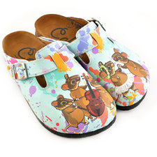  CALCEO Colored Watercolor Patterned and Brown Dancing Cute Mouse Patterned Clogs - WCAL353 Women Clogs Shoes - Goby Shoes UK