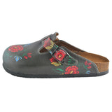  CALCEO Red, Grey, Yellow Colored Flowers Patterned Clogs - WCAL355 Clogs Shoes - Goby Shoes UK