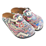 CALCEO Colored Moving, Mixed Striped Pattern and Pink Flowers Dry Skull Patterned Clogs - WCAL356 Women Clogs Shoes - Goby Shoes UK