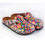  CALCEO Black and Colored Flowers Patterned Clogs - WCAL357 Women Clogs Shoes - Goby Shoes UK