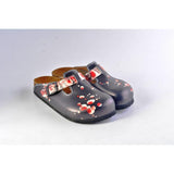  CALCEO Black and White, Red Flowers Patterned Clogs - WCAL359 Women Clogs Shoes - Goby Shoes UK