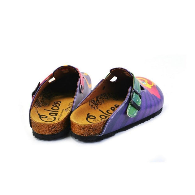  CALCEO Green, Purple and Red Colored Patterned and Yellow Clown Patterned Clogs - WCAL365 Women Clogs Shoes - Goby Shoes UK