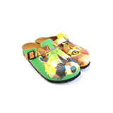  CALCEO Green and Yellow Colored, Polygon Patterned Dog and Cat Patterned Clogs - WCAL366 Women Clogs Shoes - Goby Shoes UK