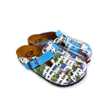  CALCEO Blue and White Colored, Home Patterned Clogs - WCAL367 Women Clogs Shoes - Goby Shoes UK