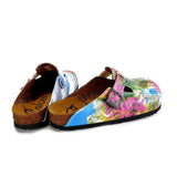  CALCEO Green and Pink Colored and Flowered, Welcome Bodrum Written Patterned Clogs - WCAL368 Women Clogs Shoes - Goby Shoes UK