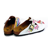 White and Pink Colored Unicorn Patterned, Colorful Cute Owl Patterned Clogs - WCAL369