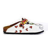  CALCEO Red and Yellow Square Patterned, Sleeping Owl and Grey Elephant Patterned Clogs - WCAL370 Clogs Shoes - Goby Shoes UK