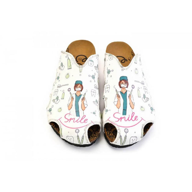White and Pink Colored, Smile Written, Dentist Patterned Clogs - WCAL605