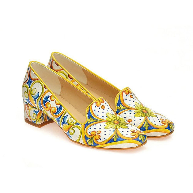 Pattern Flower Career Heel Shoes WDB106