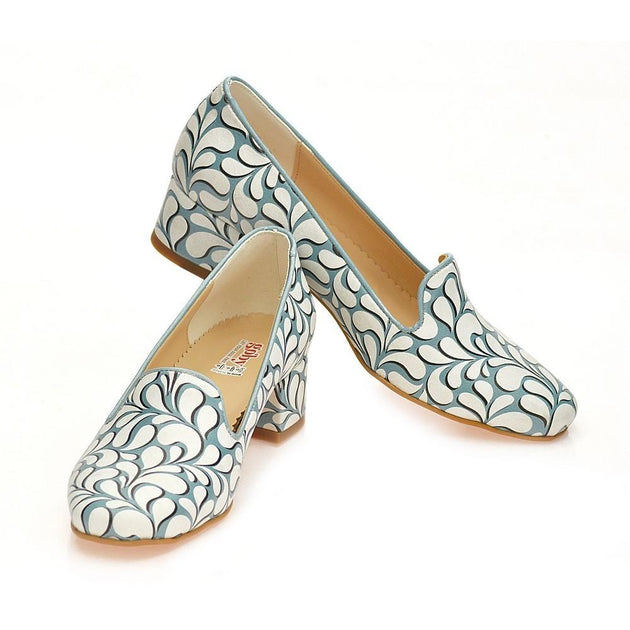 Blue and White Pattern Career Heel Shoes WDB108