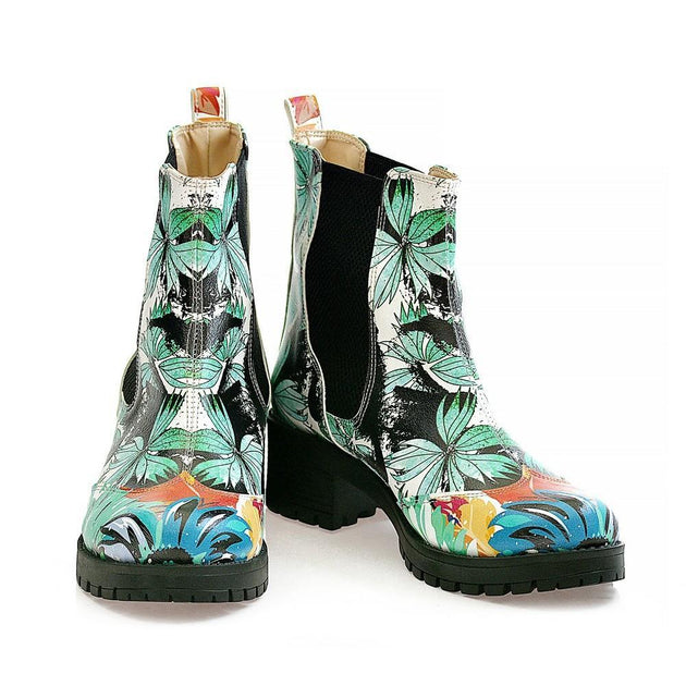 Turquoise Flowers Short Boots WLAS113