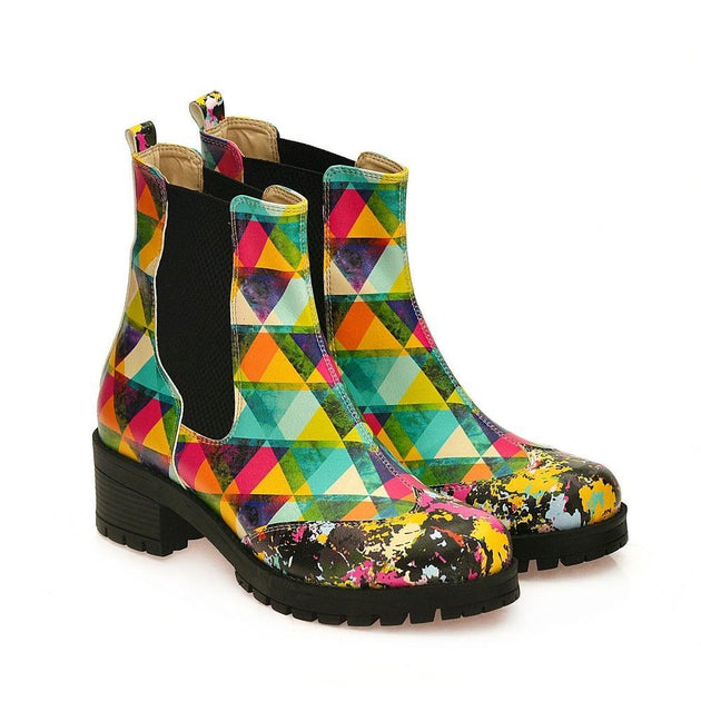  GOBY Colored Triangles Short Boots WLAS115 Women Short Boots Shoes - Goby Shoes UK